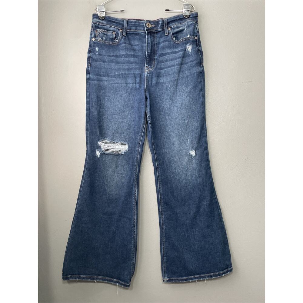 Edgely Relaxed Flare Jeans Size 14 Blue Denim Super High Rise Festival Hippie